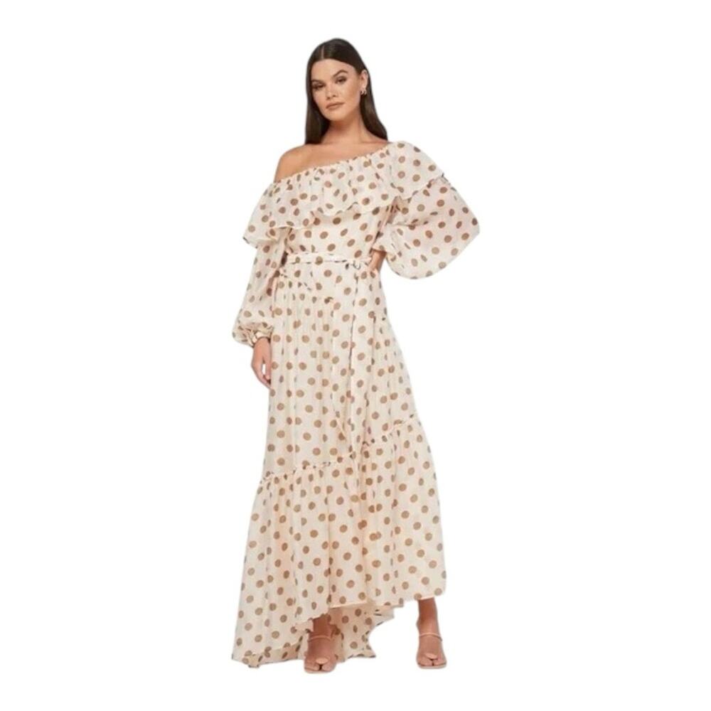 MANGO Off The/Drop Shoulder Polka Dot Ruffles Maxi Dress XL